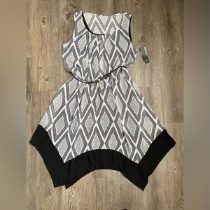 AB Studio Geometric Hanky Hem Dress Black White Large